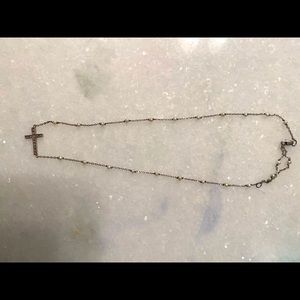 Silver, pearl, and diamond extendable cross necklace